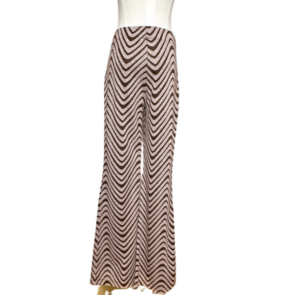 Urban Outfitters Bryn Brown Wave Pattern Pull On Flare Pants Medium Hippie Boho - Picture 4 of 6